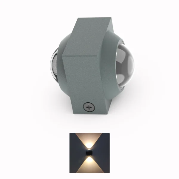 Belatrix BTO 020 outdoor wall light in grey aluminium body with warm white up and down beam effect