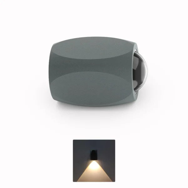 Belatrix BTO 024 outdoor wall light in grey aluminium body with warm white downward beam effect