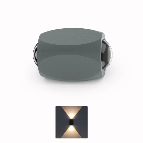 Belatrix BTO 024 outdoor wall light in grey aluminium body with warm white up and down beam effect