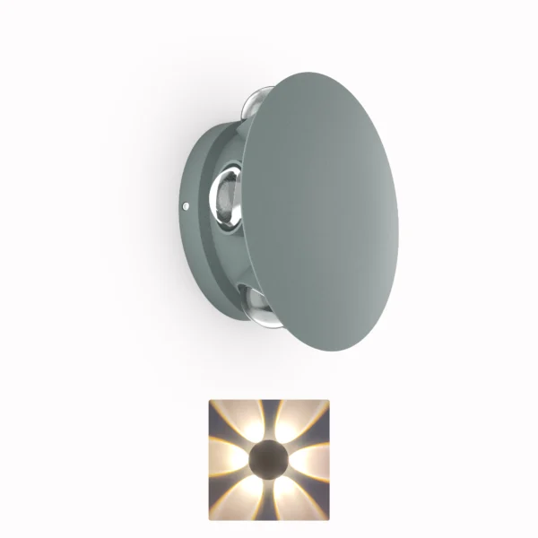 Belatrix BTO 06 outdoor wall light in grey aluminium body with warm white radial decorative beam effect