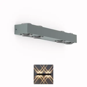 Belatrix BTO 2033 outdoor wall light in grey aluminium body with warm white multi up and down beam effect