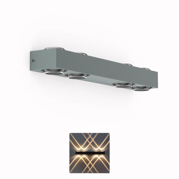 Belatrix BTO 2033 outdoor wall light in grey aluminium body with warm white multi up and down beam effect