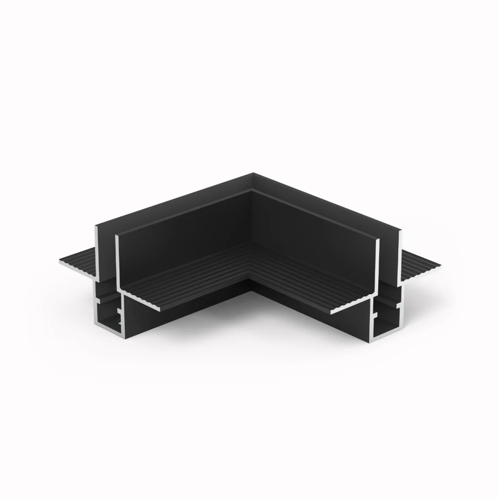 Belatrix Corner Trimless 5MM magnetic light track connector in black aluminium body for ceiling installation