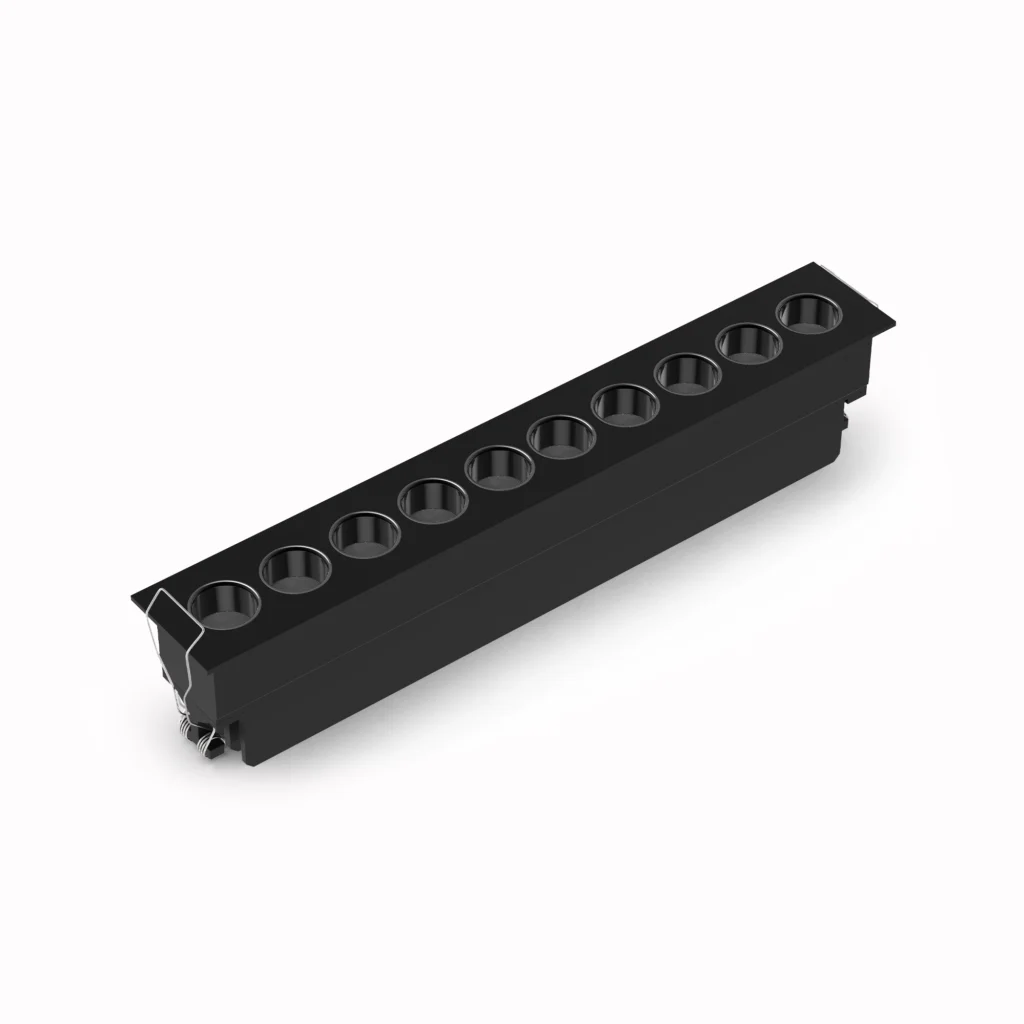 Belatrix Lency laser light in black body finish with long multi lens design for premium interior lighting