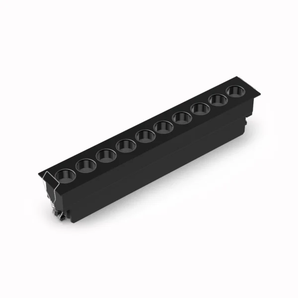 Belatrix Lency laser light in black body finish with long multi lens design for premium interior lighting