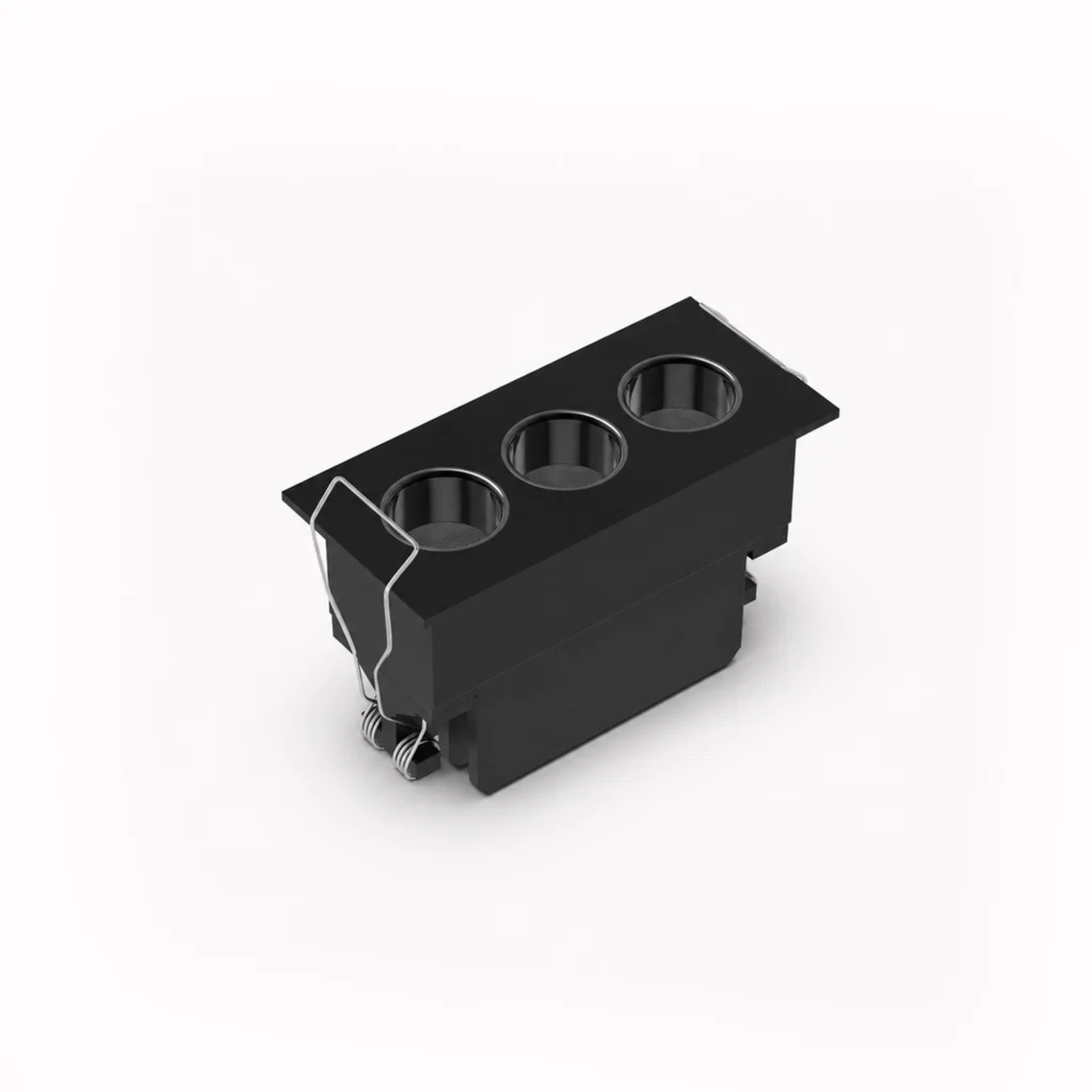 Belatrix Lency laser light in black body finish with three lens design for premium interior lighting