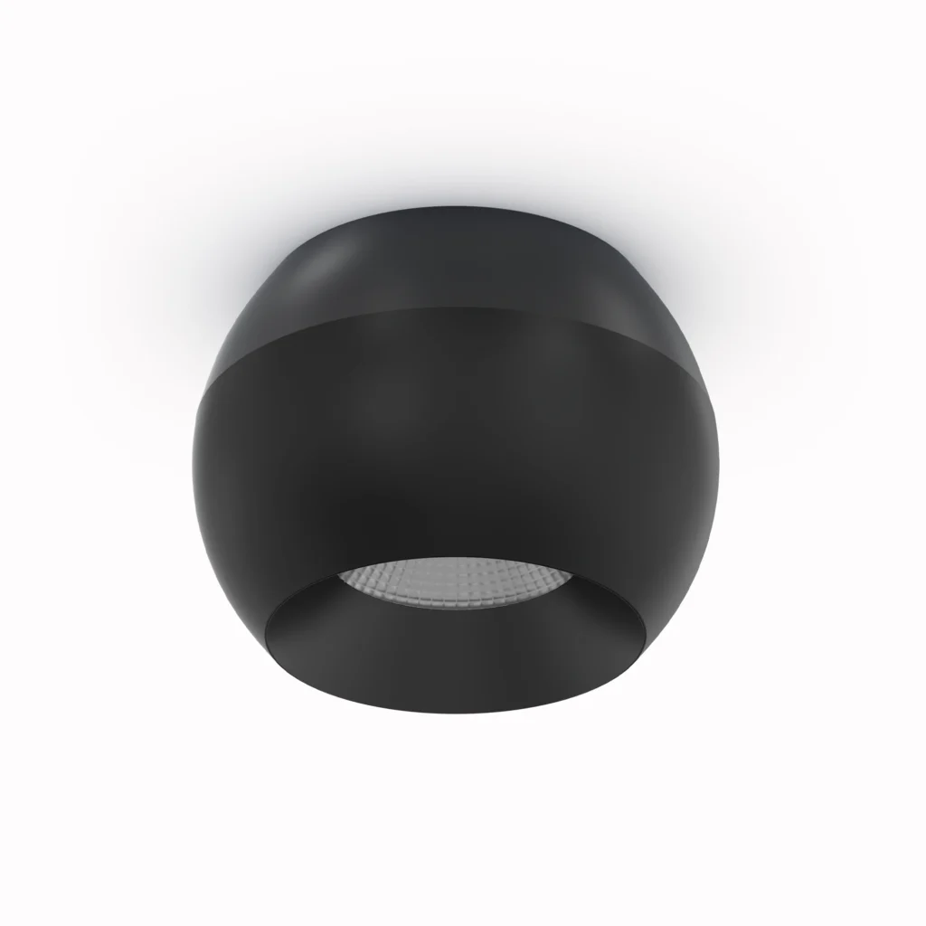 Belatrix Rado cylinder light in black and matt black finish, 12W architectural surface mounted lighting fixture
